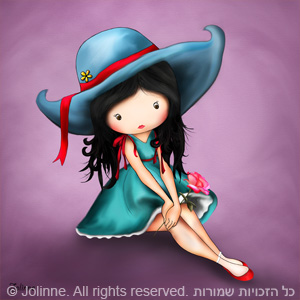 ילדה רומנטיקה נאיבית תמימה חדר ילדים רקדנית כובע גדול שמלה